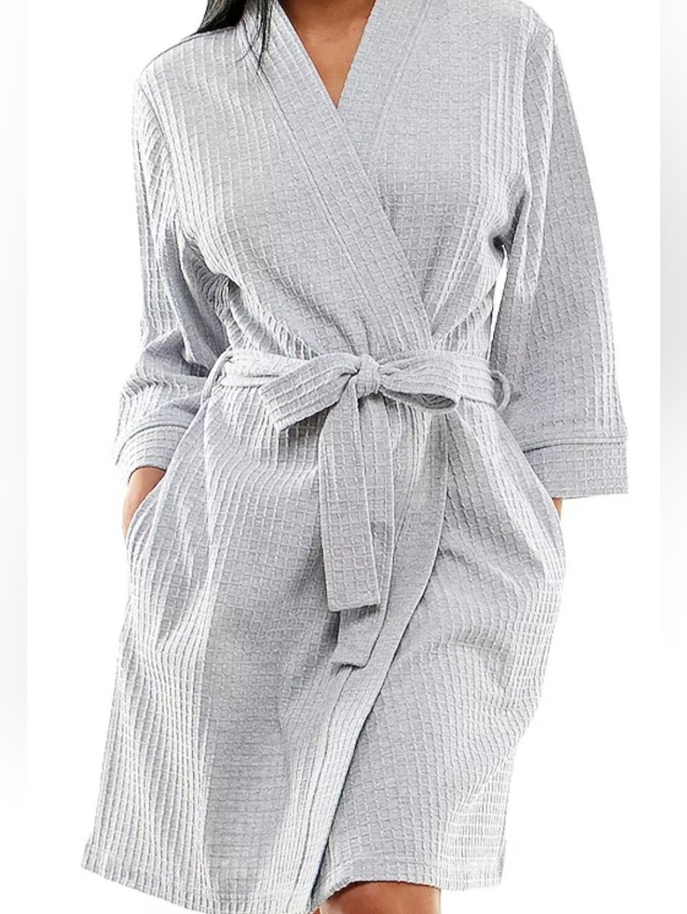 Kohl's Light Gray Waffle-Knit Wrap Robe